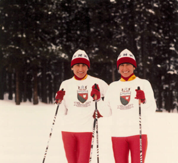 Sharon Anne and Shirley Firth, pose while skiing